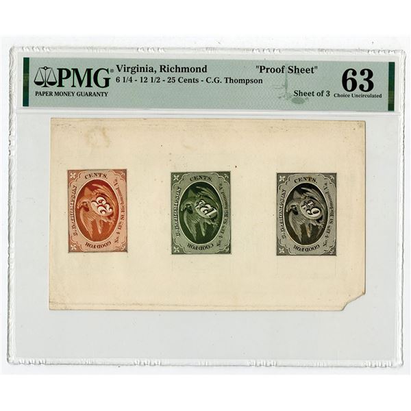 VA. C. G. Thompson Proof Sheet of Obsolete Store Scrip Credit Notes, ND (ca.1840-1850s)