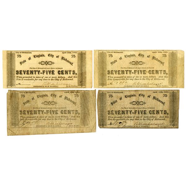 VA. State of Virginia, 1862, Issued Banknote Quartet.