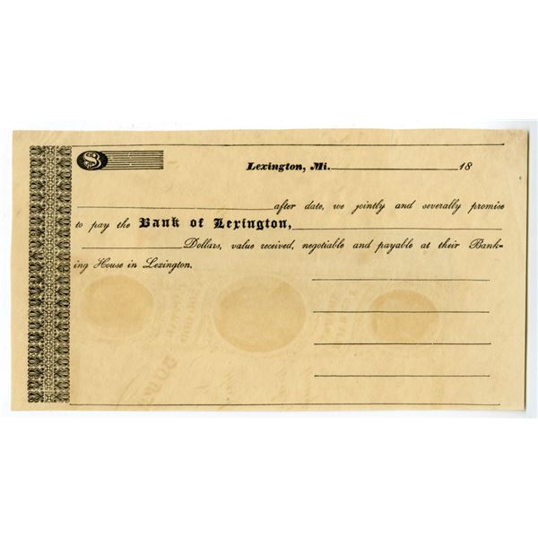 MS. Bank of Lexington, ca.1830s, U/U or Litho Proof Promissory Note.