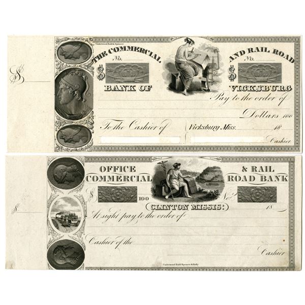 MS. Commercial and Rail Road Bank, ca.1830s, Proof Check and Draft Pair.