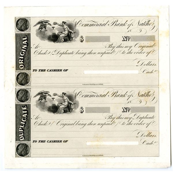 MS. Commercial Bank of Natchez, ca.1830s, Proof Uncut Drafts or Checks.