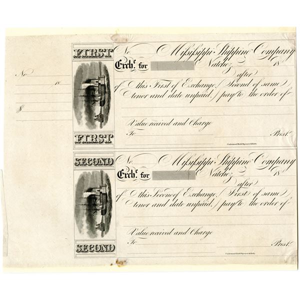 MS. Mississippi Shipping Co., ca.1830s, Proof of First & Second Bills of Exchange.
