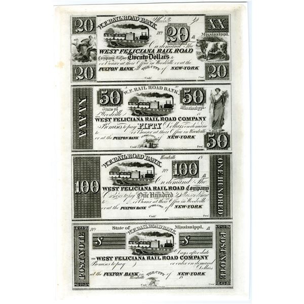 MS. West Feliciana Railroad Co., ca.1830s (Possibly a modern ca.1940-1960s Proprietary Reprint), Unc