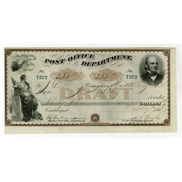 D.C., Post Office Department Draft, October 29, 1868, Signed by Alexander Zevely, and Hugh Anderson 