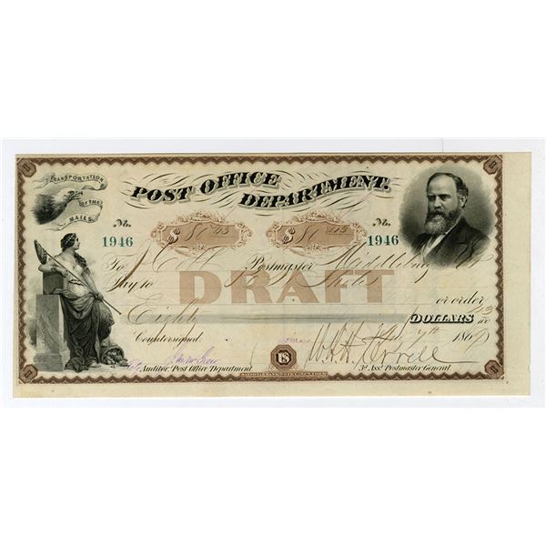 D.C., Post Office Department Draft, August 4, 1868, Signed by W.H.H. Terrell & J.W. Douglass & Endor
