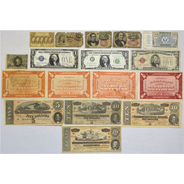 U.S.,  Various Banknotes, C.S.A. Notes, M.P.C., Fractional Currency and Interesting Fiscal Documents
