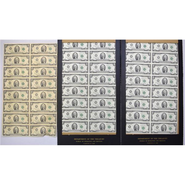 NY., F.R.N., $2, Series of 1976, Fr#1935-B, 3 Uncut Sheets of Banknotes.