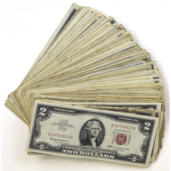 D.C., U.S. Legal Tender Notes, $2, Series 1953 to Series 1963A, Issued Banknote Assortment.