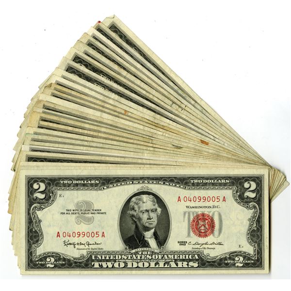 U.S. Legal Tender Note, $2, Series 1953 to Series 1963, Issued Banknote Assortment.