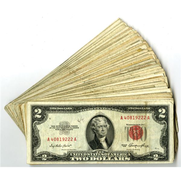 U.S. Legal Tender Note, $2, Series 1953, Issued Banknote Assortment.