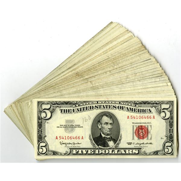 U. S. Legal Tender Note, $5, Series 1963, Issued Banknote Assortment.