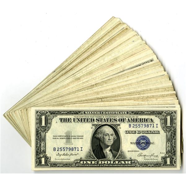 U.S. Silver Certificates, $1, Series 1935E to Series 1957B, Issued Banknote Assortment.