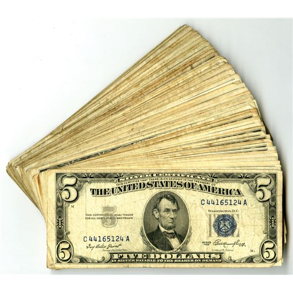 U.S. Silver Certificates, $5, Series 1953 and Series 1953A, Issued Banknotes.