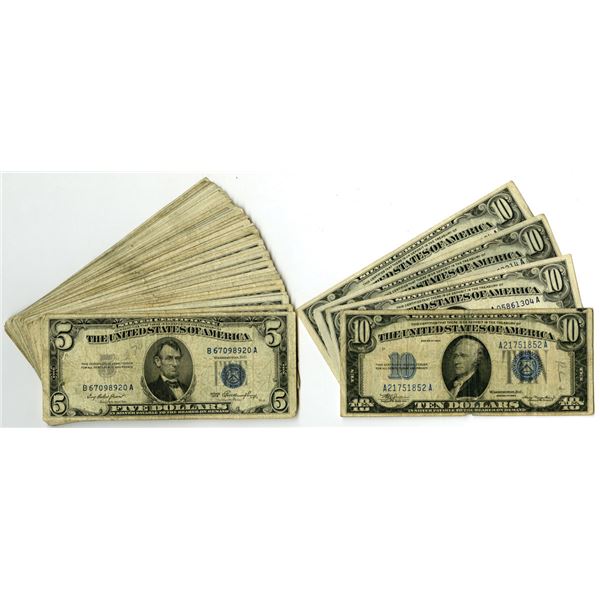 U.S. Silver Certificates, $5, Series 1953 & 1953 A; and, $10, Series of 1934 to 1953 Issued Banknote