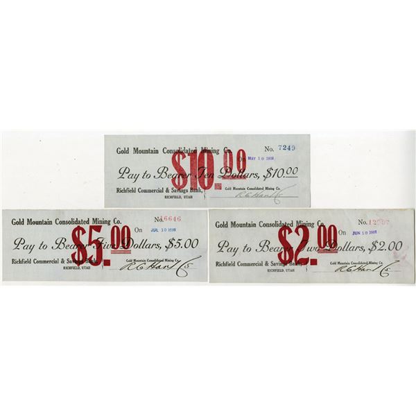 UT. Gold Mountain Consolidated Mining Co. 1907 Panic Currency Trio