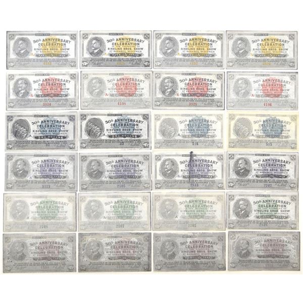 WI. Ringling Bros. Show, 1933, 50th Anniversary Celebration Scrip Note Assortment.
