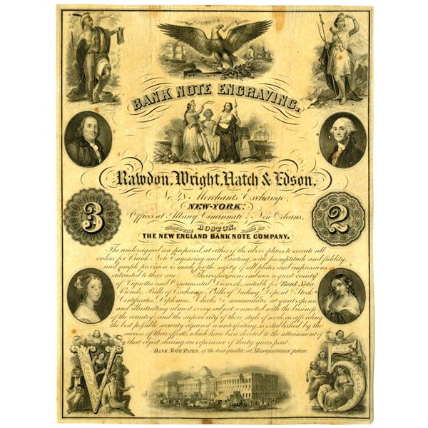 NY. Rawdon, Wright, Hatch & Edson, Bank Note Engravers, ND (1850s), Advertising Broadside.