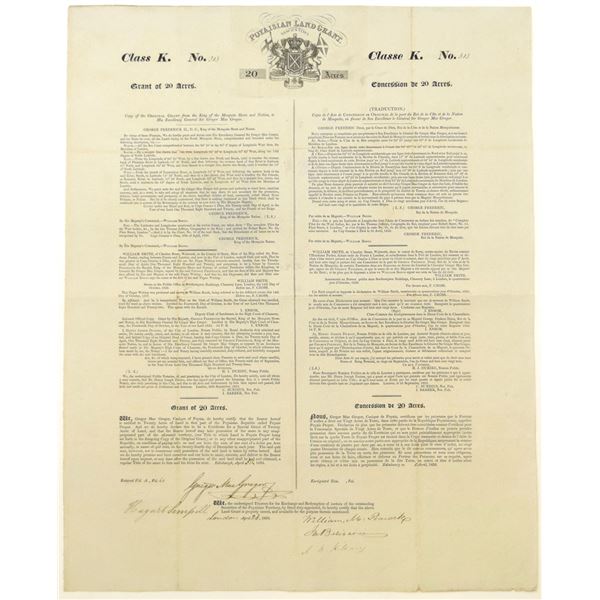 Honduras. Poyaisian Land Grant, 1834, Class K Grant for 20 Acres, I/U Signed by Sir Gregor MacGregor