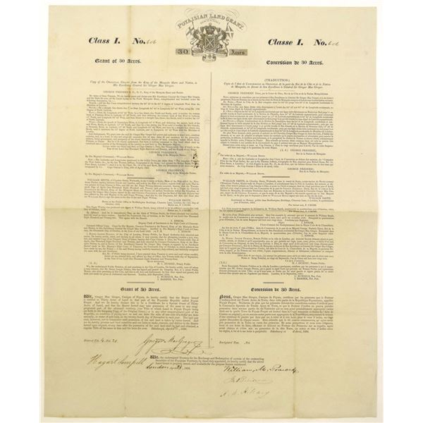 Honduras. Poyaisian Land Grant, 1834, Class I Grant for 30 Acres, I/U Signed by Sir Gregor MacGregor