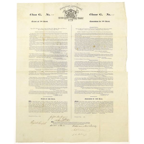 Honduras. Poyaisian Land Grant, 1834, Class G Grant for 100 Acres, I/U Signed by Sir Gregor MacGrego