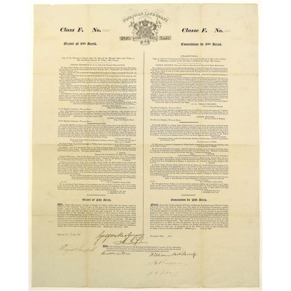 Honduras. Poyaisian Land Grant, 1834, Class F Grant for 200 Acres, I/U Signed by Sir Gregor MacGrego