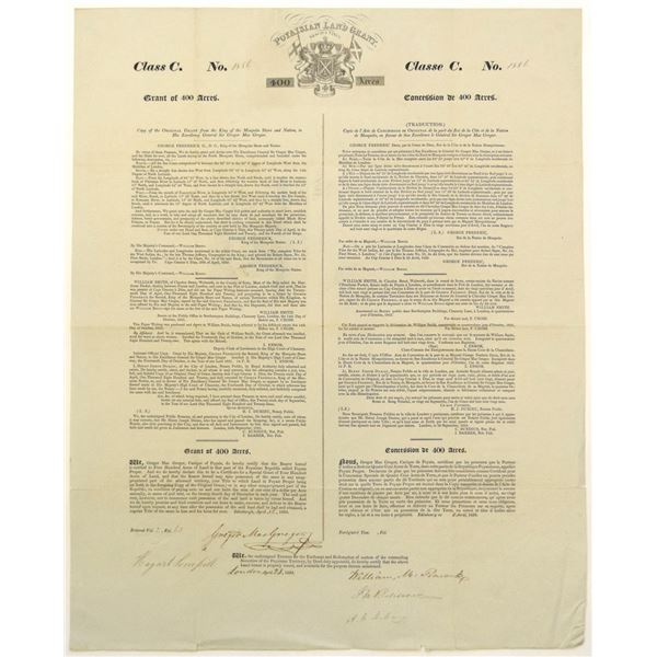 Honduras. Poyaisian Land Grant, 1834, Class C Grant for 400 Acres, I/U Signed by Sir Gregor MacGrego
