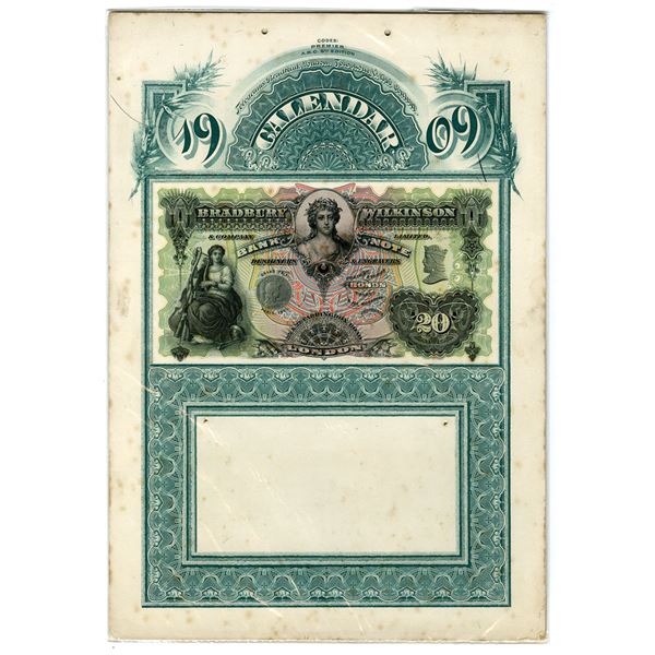 Great Britian. Bradbury Wilkinson & Co., 1909, Calendar with Featuring an Ornate Advertising Note.