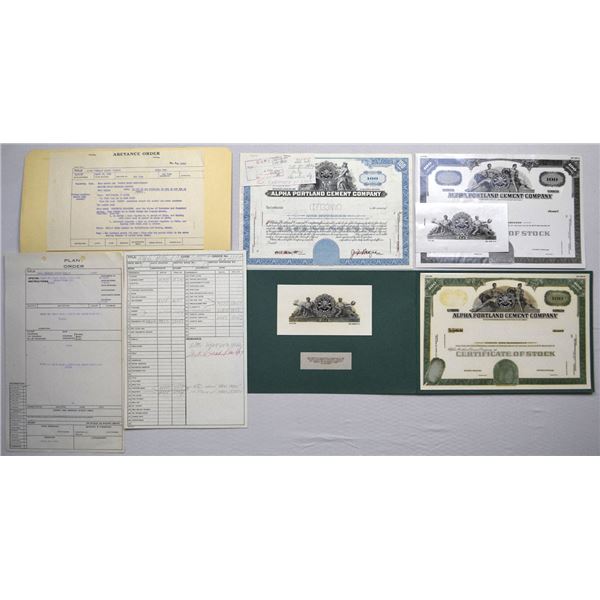 New Jersey. Alpha Portland Cement Co., 1959, Unique Stock Certificate Production File.