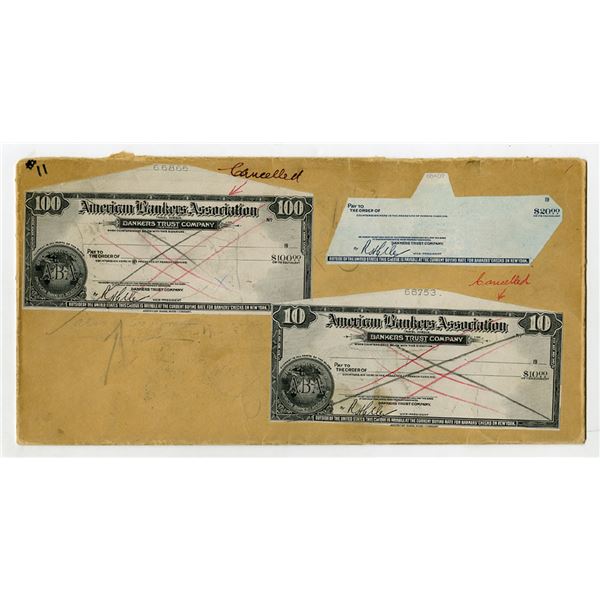 American Bankers Association Proof Travel Cheques Issued by Bankers Trust Company, NY, ND (1920-40s)