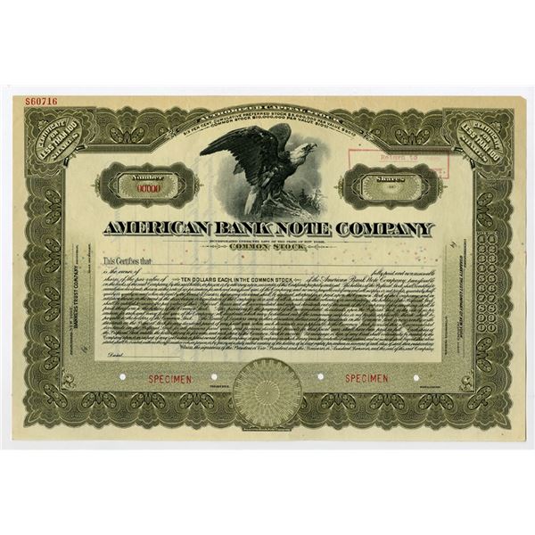 NY. American Bank Note Co., 1910-1930 Specimen Stock Certificate