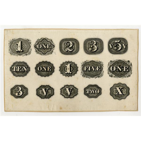 NY. PA. Early Intaglio Printed Numerical Medallion Sample Proof Sheet, ca.1830-50 by ABN Predecessor