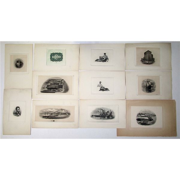 NY. PA. President Lincoln, Bull, Large Building, and Allegorical Large Die Proof Vignette Assortment