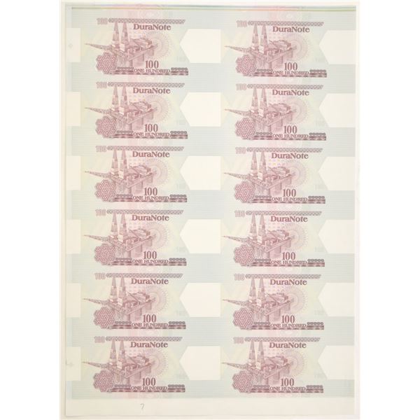 Dura Note Advertising Note ND (ca.1980-90s), Uncut Sheet of 12 Progress Proofs.