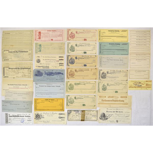 Co. Colorado County Warrants and Municipal Financial Check & Document Assortment, 1880s to 1910s.