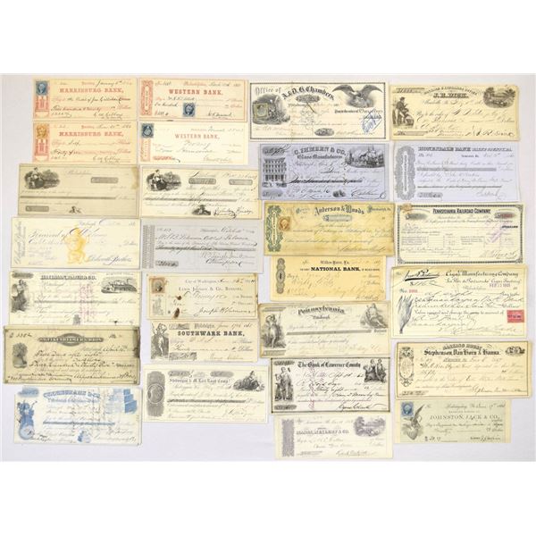 PA. Pennsylvania Checks, 1858 to 1901, Issued & Unissued Banking Assortment.