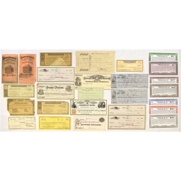 U.S., Banking, Commercial, Depression Scrip, and Municipal Paper Assortment, ca.1850s to 1940s