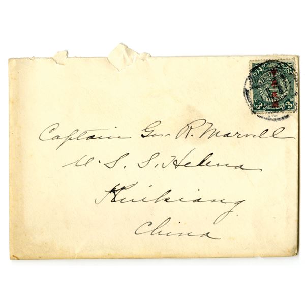 China Undated Cover (ca.1913), Palace Hotel Shanghai to U.S.S. Helena, Kiukiang, 3 Cent Dragon Stamp