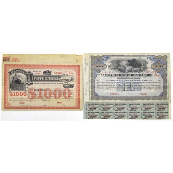Chile, Specimen Banking Coupon Bond Pair, 1883 to 1920s