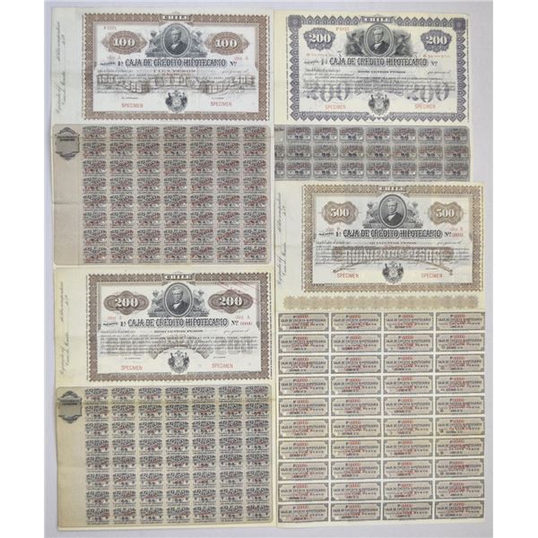 Chile. Caja de Credito Hipotecario, ND (1900 to 1920s), Specimen Bond Quartet.