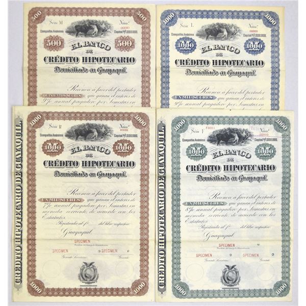Ecuador. Banco de Credito Hipotecario, ND (1920 to 1950s), Specimen Bond Quartet.