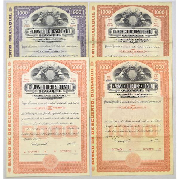 Ecuador. Banco de Descuento, ND (1920 to 1950s), Specimen Quartet.