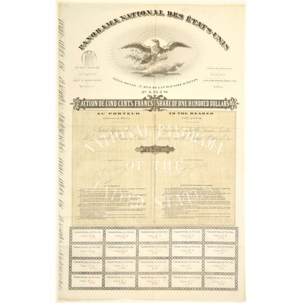 France & U.S.. Panorama National des Etats-Unis, 1867, I/U Stock Certificate.