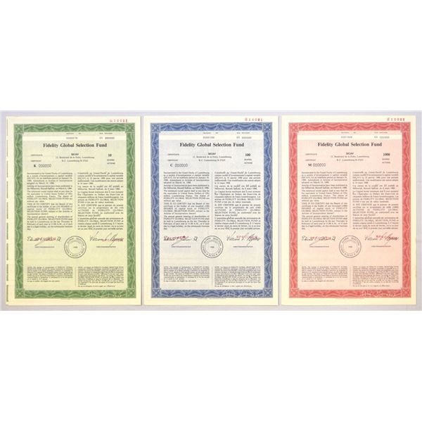 Luxembourg. ideality Global Selection Fund, 1988, Specimen Trio.