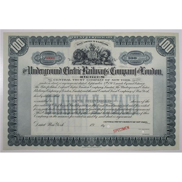 U.K., Underground Electric Railways Co. of London Ltd., 1902, Specimen Stock Certificate