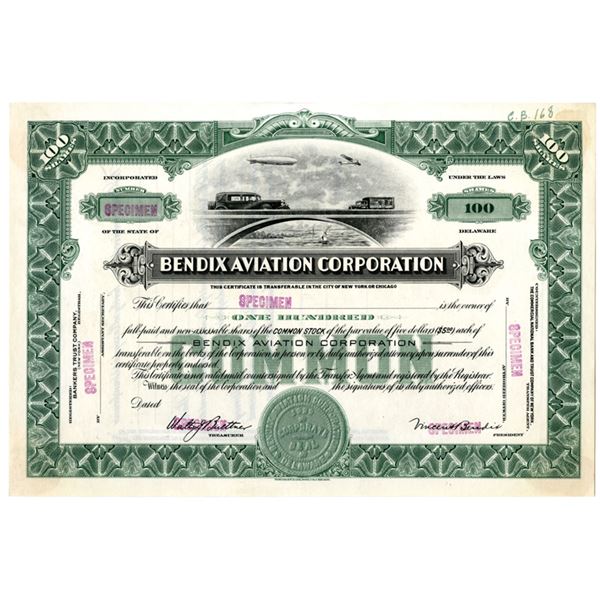 Bendix Aviation Corp., ND (1940s), Specimen Stock Certificate.