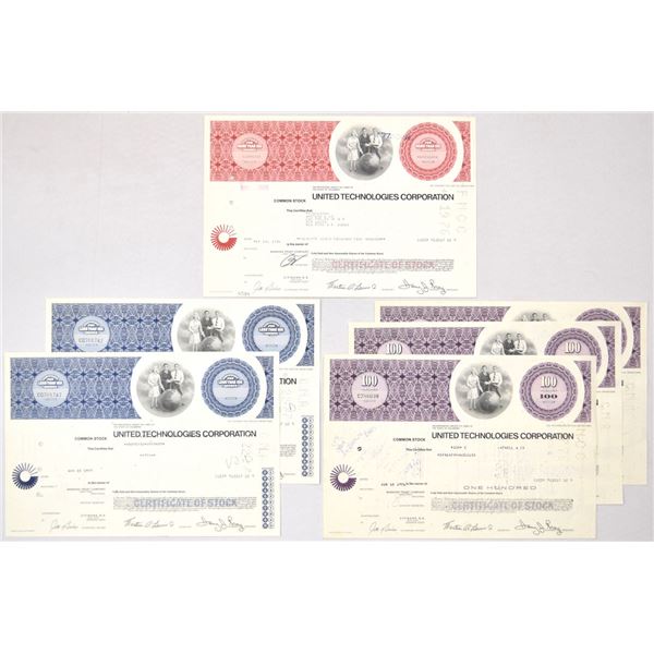 DE. United Technologies Corp., 1976 to 1977, I/C Stock Certificate Sextet.