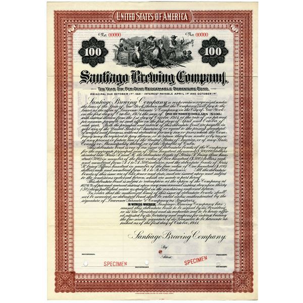 Cuba. Santiago Brewing Company, 1911 Specimen Bond.