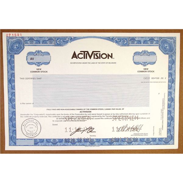 CA. Activision, Inc., 2001 Specimen Stock Certificate, Video Game Publisher of "CALL OF DUTY".