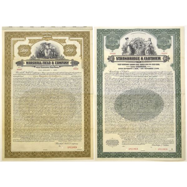 IL & PA. Marshall Field & Co. and Strawbridge 7 Clothier, 1925 & 1928 Specimen Gold Coupon Bond Pair