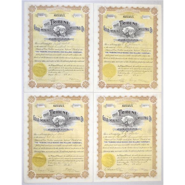 AZ. Tribune Gold Mining & Milling Co., 1908, I/U Stock Quartet.